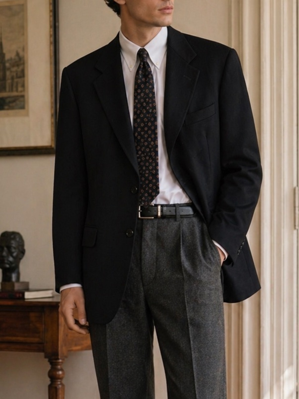 CHIAVARI Made in Italy Black Wool Blazer Classic Tailored 44R